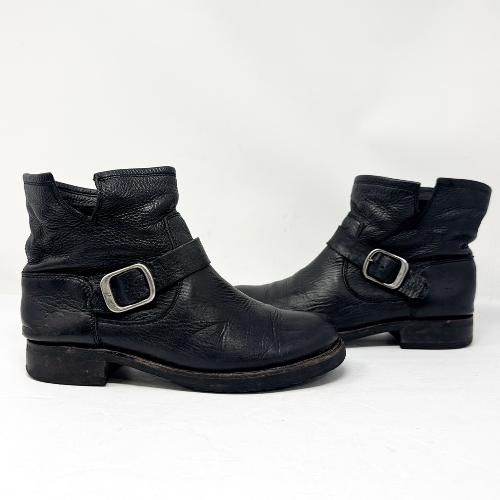 Frye Veronica Flex Leather Moto Combat Ankle Bootie Black Size 8 - Picture 12 of 12